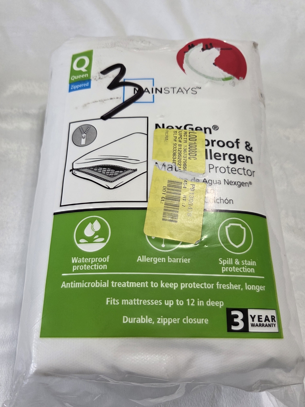 Mainstays Queen Zippered Waterproof & Allergen Mattress Protector Antimicrobial
